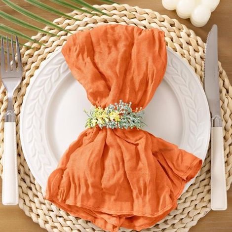 Lot de 12 serviettes en maille froissée à motif vagues, pour la décoration de table, la maison, les mariages, etc., couleur orange. (1/5)