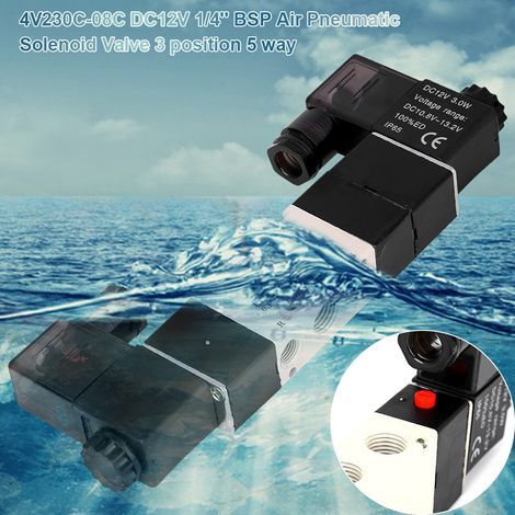Électrovanne pneumatique 5 voies, 3 positions, 5 voies, 12 V CC, BSP 1/4", normalement fermée, 0,15-0,8 MPa, 4V230-08C