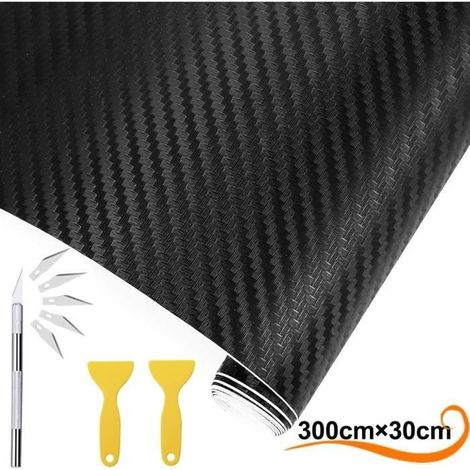 Carbone Autocollant Fibre Voiture avec Grattoirs Plastique,300 X 30 cm Adhésif Covering Stickers Film en Vinyle pour (1/4)
