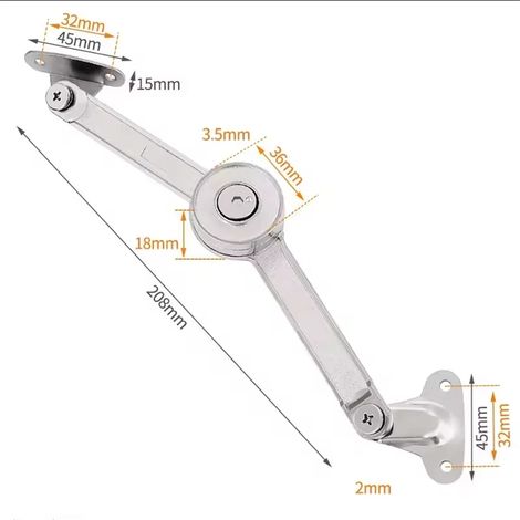 (1pc-C) Charnières hydrauliques à arrêt aléatoire pour porte de placard de cuisine, charnières réglables polies, support de rabat relevable pour meubles (1/5)