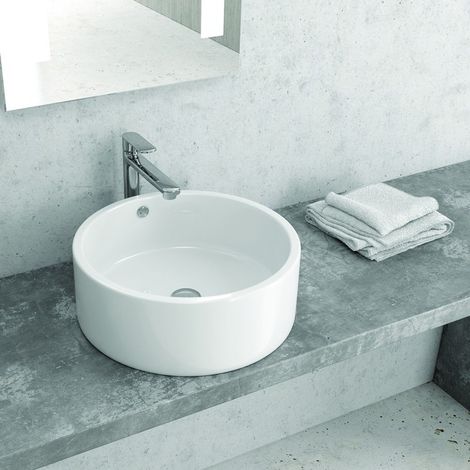 Lavabo design da appoggio rotondo 42cm in ceramica bianca lucida  Litos-342 kamalu
