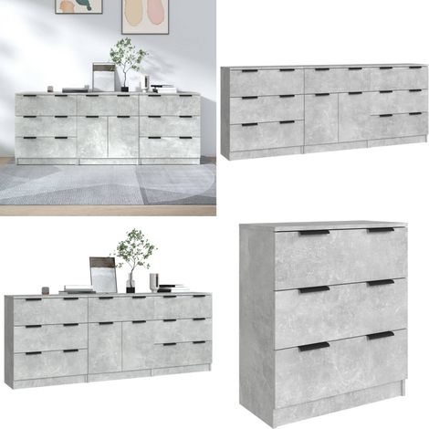 3-tlg. Sideboard-Set Betongrau Holzwerkstoff - Sideboard - Wohnzimmermöbel - Holzmöbel - Grau - Regal - Home & Living (1/5)