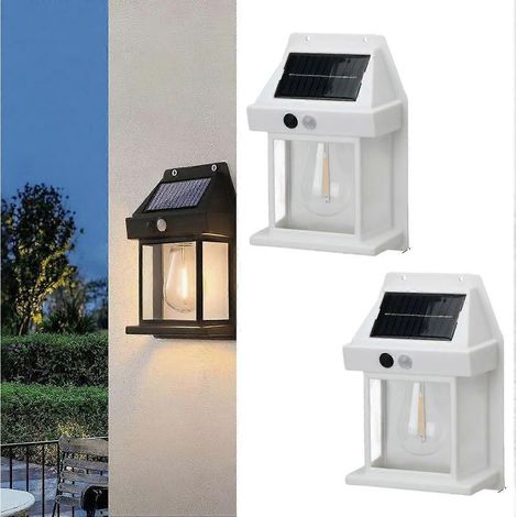 Appliques murales solaires extérieures avec détecteur de mouvement, 3 modes, étanches, pour porche, cour ou garage (lot de 2, blanc). (1/5)