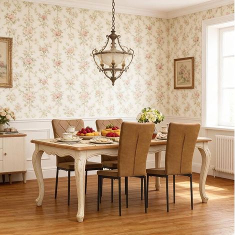 MEUBLIV Lot de 4 chaises de salle à manger marron en similicuir et métal, dossier haut (1/5)