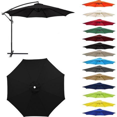 Auvent De Remplacement pour Parasol Toile De Parasol Déporté Remplacement pour Cour,Jardin,Plage, Protection UV 50+ (2.3m-8 Ribs,Noir)