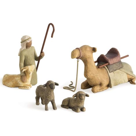 Petite Bergère, figurines de la Nativité sculptées et peintes à la main, ensemble de 3 pièces