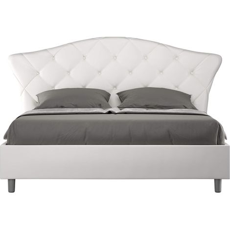 Letto matrimoniale contenitore doppia alzata imbottito 160x190 similpelle bianco Langre