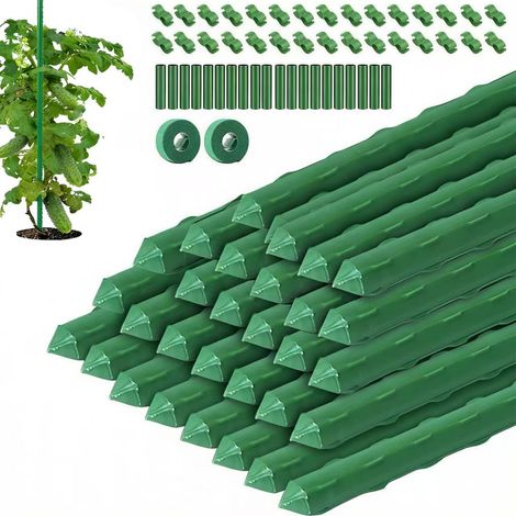 Juego de 30 soportes para plantas trepadoras - Tubo de acero inoxidable recubierto de plástico - 40 cm de diámetro - 11 mm de diámetro - Con 20 conectores y 30 clips multiusos - Soporte para guisantes