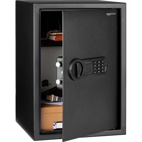 Coffre-fort électronique en acier avec serrure à clavier numérique programmable pour rangement de bijoux, argent, objets de valeur, 51 litres, 35 cm W x 33 cm D x 50 cm H, Noir (1/5)