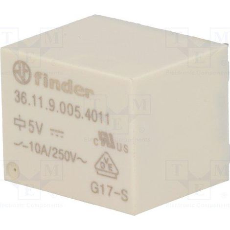 Relè Finder 5vdc 1 Contatto 10A/250VAC 15A SPDT 36119005 36.11.9.005.4001