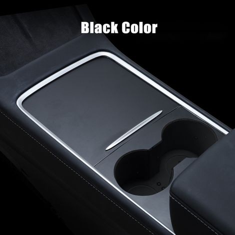 (Couleur noire) Compatible avec Tesla Model 3 Y 2021-2023 : autocollant pour panneau de console centrale, film imitation bois, cache de commande centrale en carbone, accessoires (1/5)