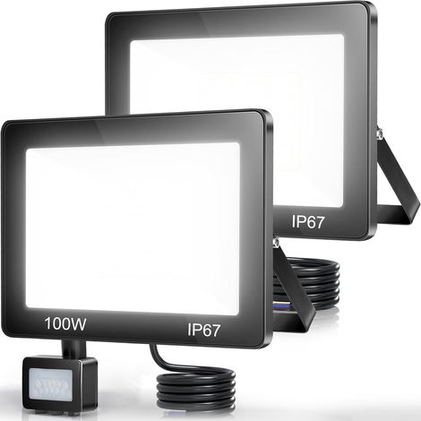 Projecteur LED Exterieur Detecteur de Mouvement 100W 2PCS,Spot LED Extérieur Detecteur de Mouvement 10000LM 7000K,IP67 Etanche Projecteur LED Extérieur avec Détecteur pour Jardin Patio Garage (1/5)