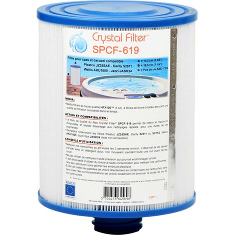 Filtre Spa Crystal Filter® SPCF-619 - Compatible Pleatco JZ25SAE - Darlly 52511 ou SC752 - Wellis AKU1609 - Jazzi Spa