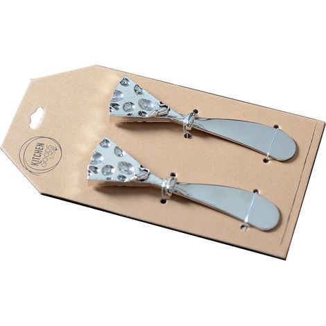 Lot de 2 Couteaux à Tartiner Design Fromage Tartineurs en Métal Argenté 4x13x1 cm - PANGIVO (1/4)