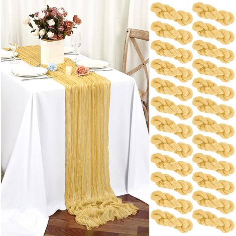 Teruntrue Juego de 24 caminos de mesa de gasa dorada de 45x275 cm, mantel de gasa estilo bohemio para decoración de bodas (1/5)