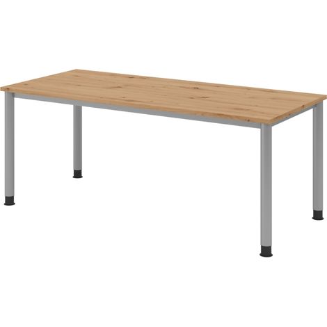 bümö Schreibtisch Serie-H Rechteck: 180 x 80 cm Asteiche Silber