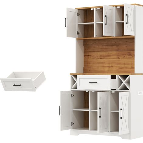 Credenza cucina alta con LED, portabottiglie e vetrina MDF 105x40x180 cm HOMVRA (1/5)