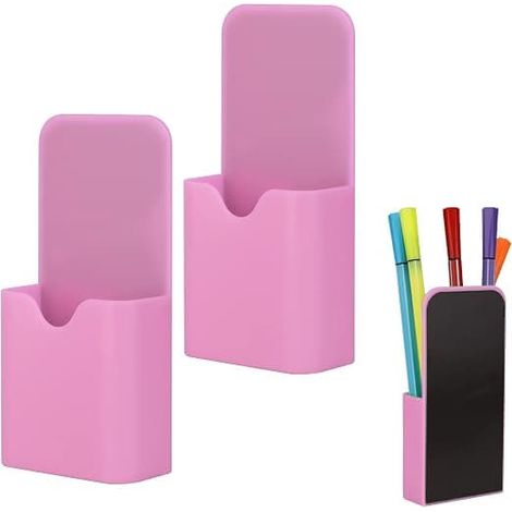 Rose, lot de 2 porte-stylos magnétiques (5,6 x 12 cm), compatible avec marqueurs et autres accessoires de bureau et réfrigérateur. (1/5)
