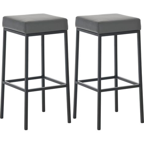 Set di 2 sgabelli bar con poggiapiedi dal design semplice, altezza 80 cm, in PVC grigio, supporto in metallo nero 100004363