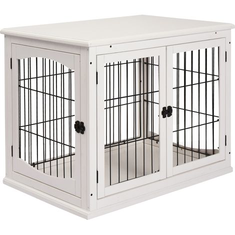 Gabbia trasportino per cani da interno in MDF e metallo 81 x 58,5 x 66 cm bianca MODENUIT (1/5)