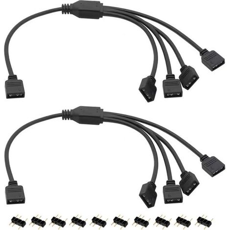 2 Câbles Répartiteurs ARGB, 1 à 4 Vers 5 V 3 Broches Adressable Câble D\'Extension Répartiteur RGB Câble de Synchronisation LED ARGB