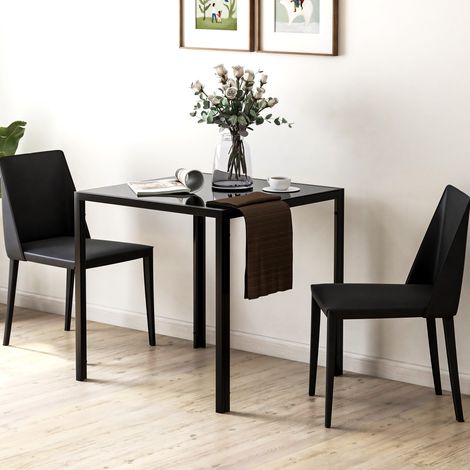 Table carrée pour 4 personnes, plateau en verre trempé, pour cuisine et salle à manger, 75 x 75 x 75 cm, noire