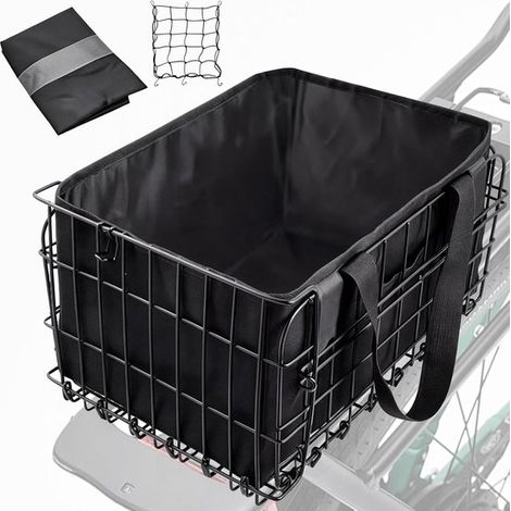 Cesta trasera plegable para bicicleta,cesta trasera de metal negro con bolsa interior de nailon y funda impermeable para transportar perros (1/2)