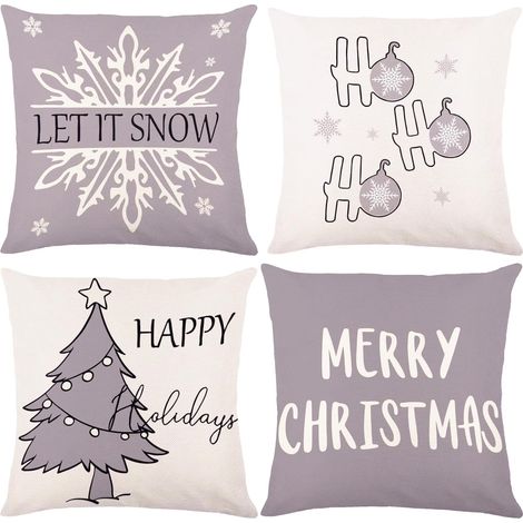 Federe Natalizie Cuscini Set 4 Pezzi Bianco Grigio 45x45 cm (1/5)