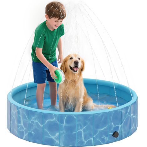 Hundepool Faltbar Planschbecken mit Brunnen- und Wasserpolsterdesign Ø120 x 30 cm Blau