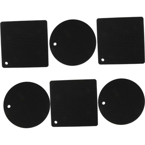 6 dessous de plat en silicone, noir, antidérapants (1/5)