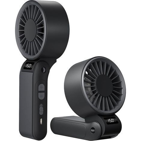 Mini Ventilateur Portable, Ventilateur Rechargeable USB Vitesse 150 avec Écran LED, Ventilateur Turbo Portable à Main 3000mAh Noir (1/5)