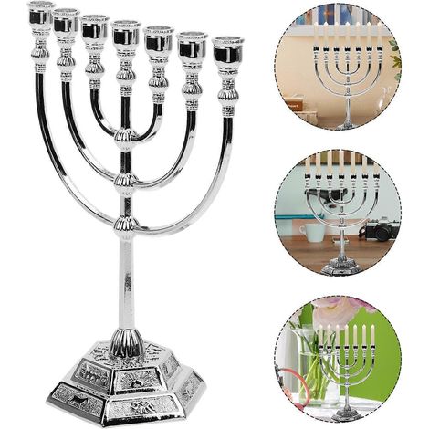 Chandelier de bureau, ornement décoratif, menorah, porte-bougie juif en métal à sept trous (17 x 12,5 cm) ( ) (1/5)