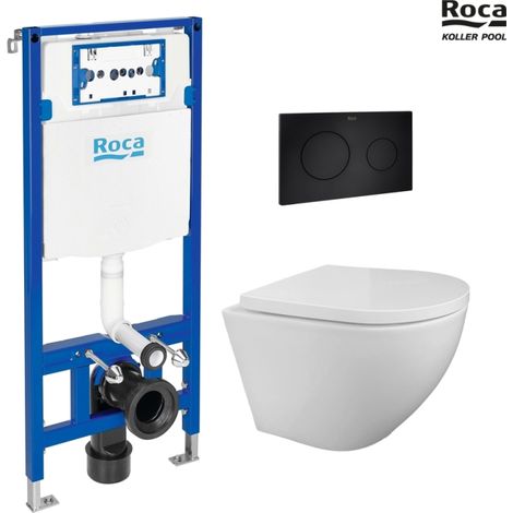 BASTIDOR ROCA DUPLO PACK CISTERNA EMPOTRADA Y PULSADOR PL10 DUAL NEGRO CON WC SUSPENDIDO KP ROUND SMART Blanco Tornado 3.0 (1/5)