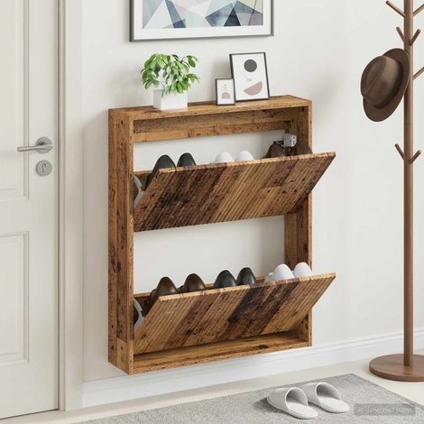 vidaXL Wall-Mounted Shoe Cabinet ARNHEM 71 x 17 x 86 cm Old Wood (1/5)