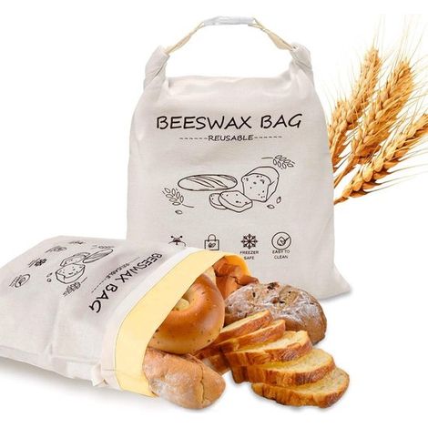 Paquete de 2 bolsas de pan de cera de abeja XXL，43x33cm，Bolsas de pan reutilizables，Grandes y portátiles，Cera de abeja natural y algodón (1/5)