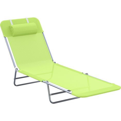 Klappbare Sonnenliege mit verstellbarer Rückenlehne und Kissen, Garten-, Strand- und Campingstuhl, Grün