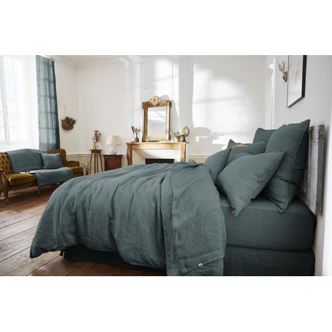 Drap plat 240 x 300 cm lin lavé soline Gris foncé (1/3)