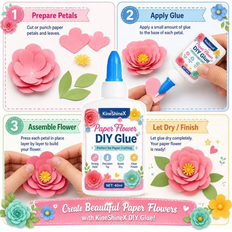 KineShineX Papierblumen-DIY-Kleber, ein schnell trocknender, transparenter Klebstoff, der sich zur Herstellung von Papierblumen eignet. (1/5)