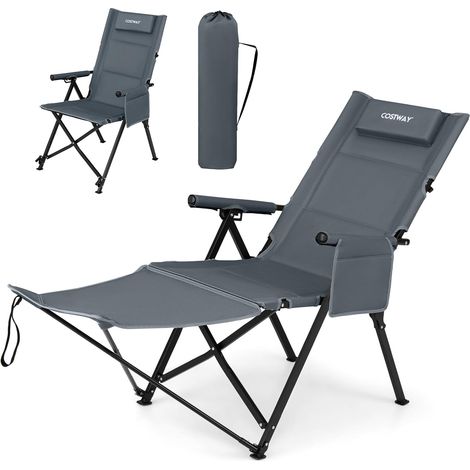 Chaise Pliante Camping Réglable 4 Positions, Repose-Pieds Amovible (Gris) (1/5)