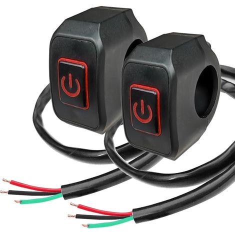 IP65 Etanche 22mm 7/8"Interrupteurs de Phares de Guidon, phares Antibrouillard, Interrupteur de guidon, pour Motos, Vélos Electriques, VTT Tout-terrain (LED rouge) (1/5)
