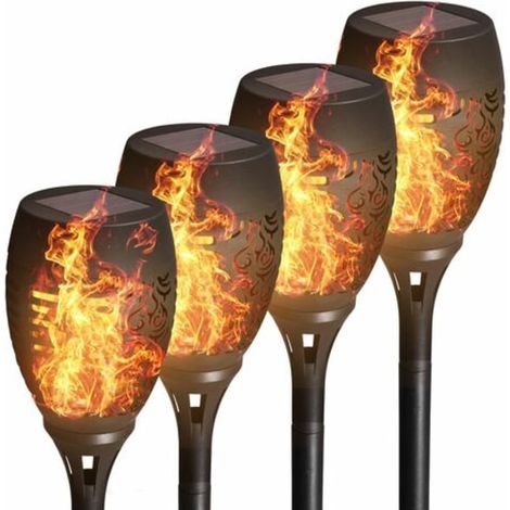 Lot de 4 lampes solaires  Lampe torche LED pour extérieur  IP44  Allumage/extinction automatique avec capteur crépusculaire (1/5)