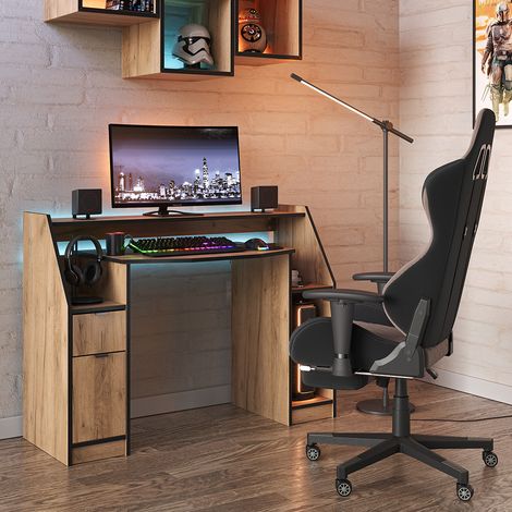 Table de jeu Joel, Chêne de force doré, 123.2 x 45 cm avec 1 tiroir et 1 porte, Vicco
