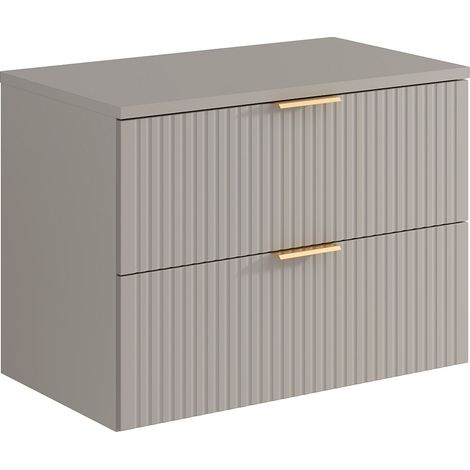 Meuble sous vasque suspendu strié avec planche - Beige - L80 cm - ZEVARA