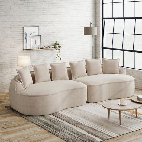 Sofá modular de cuatro plazas, cómodo tejido de chenilla, sin estructura, dimensiones extragrandes, asientos profundos, cojines incluidos, no requiere montaje, ideal para salones, color marrón claro.