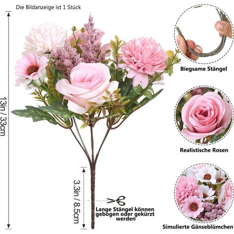 Lot de fleurs artificielles – Hortensia et rose réalistes pour mariage, table et décoration de maison,Rose
