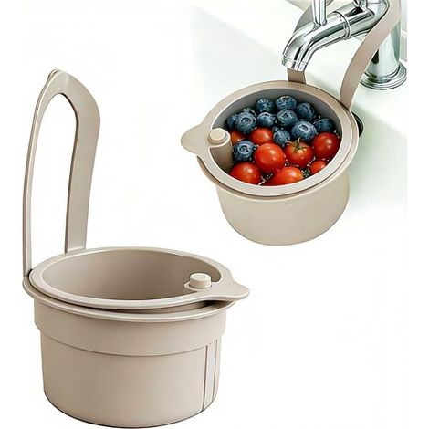 Ensemble de 2 passoires de cuisine suspendues pour l'évier, panier à linge en plastique pour fruits et légumes, panier d'égouttage pour laver les fruits et légumes dans la cuisine (1/2)