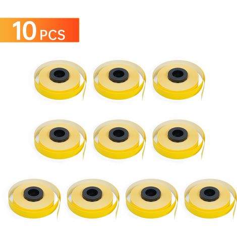 Set mit 10 Nachfüll-PET-Etikettenbändern, kompatibel mit den Druckern MAX LM LM-370A, LM-380E, LM-380A, LM-380EZ und LM-390A, 9 mm x 8 m, gelb
