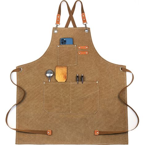 Tablier de Travail en Toile Épaisse Imperméable pour Menuiserie, Jardinage et Café, Beige Clair (1/5)