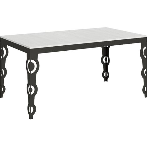 Table rectangulaire extensible orientale 6 à 20 personnes L 160 à 420cm frêne blanc et cadre métal anthracite Zakary (1/5)