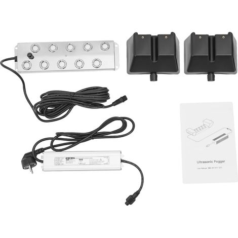 Générateur de brouillard ultrasonique, design à 10 têtes, en acier inoxydable durable, noir (1/2)